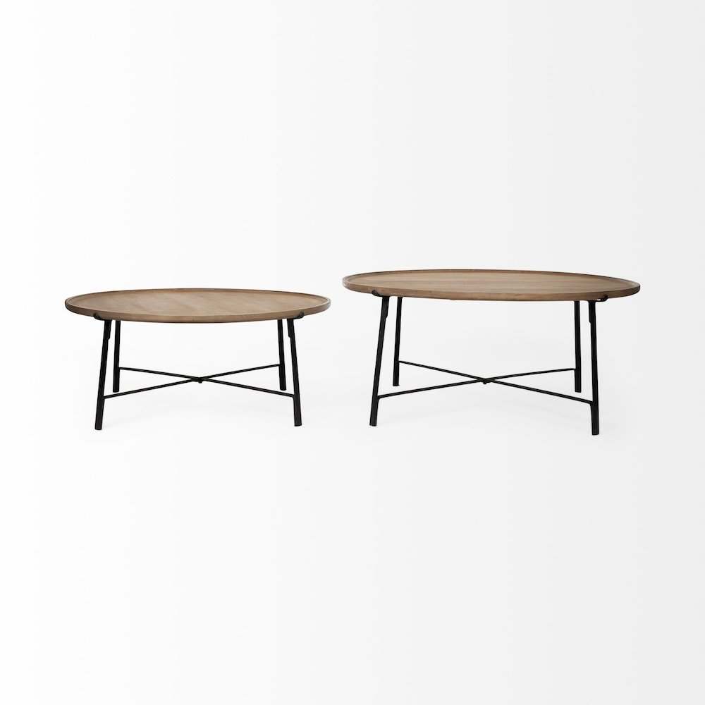 (Set Of 2) Brown Solid Wood Top Black Metal Base Nesting Coffee Tables. Picture 4