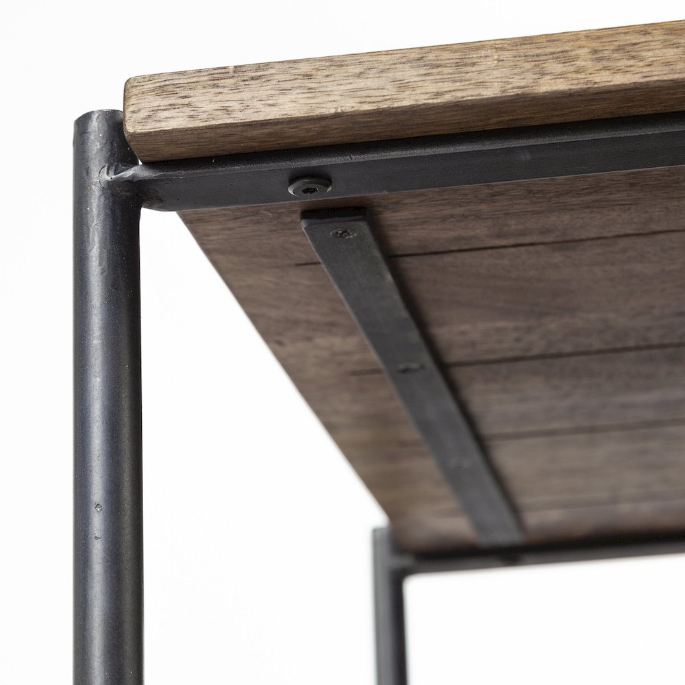 Glenn 20L x 21W x 24H Dark Brown Wood Black Iron Frame Square End/Side Table. Picture 3