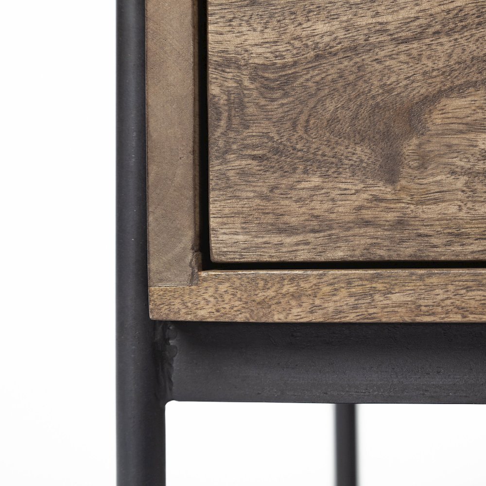Glenn 20L x 21W x 24H Dark Brown Wood Black Iron Frame Square End/Side Table. Picture 5