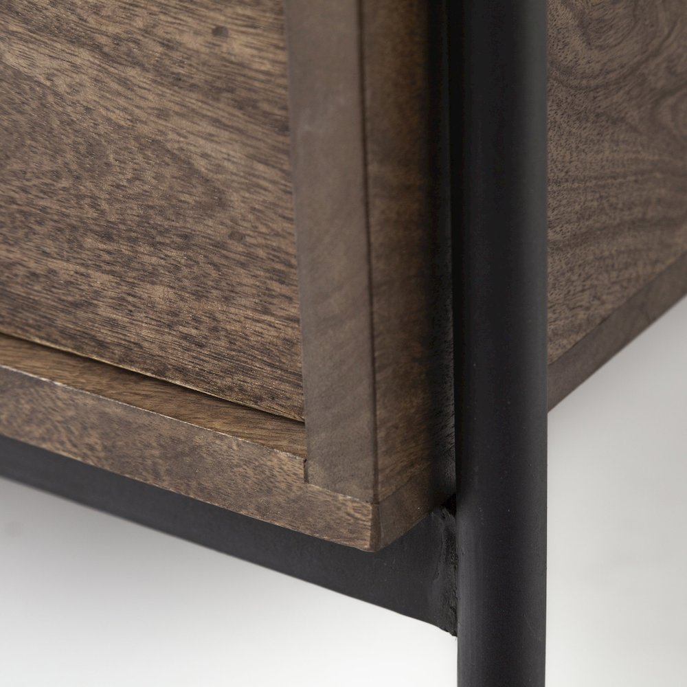 Glenn 20L x 21W x 24H Dark Brown Wood Black Iron Frame Square End/Side Table. Picture 6