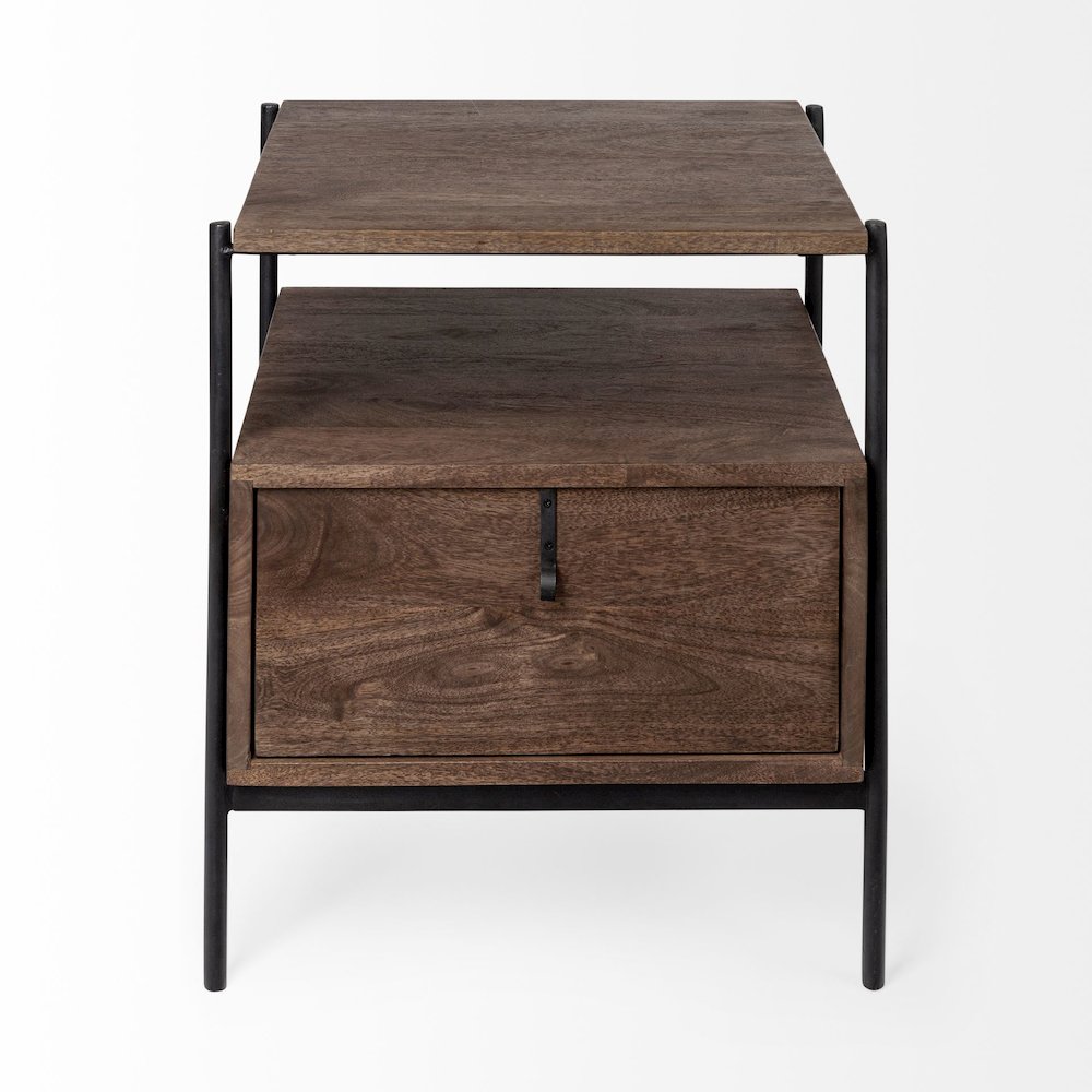 Glenn 20L x 21W x 24H Dark Brown Wood Black Iron Frame Square End/Side Table. Picture 11