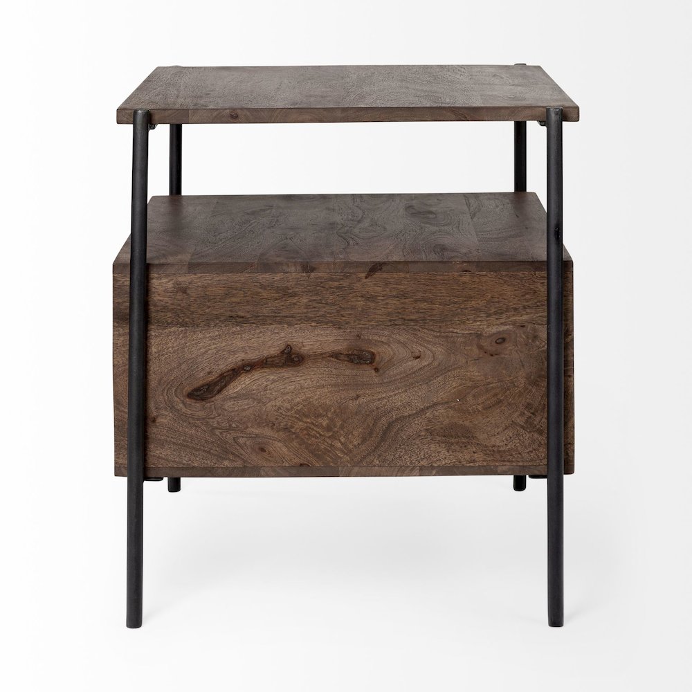 Glenn 20L x 21W x 24H Dark Brown Wood Black Iron Frame Square End/Side Table. Picture 12