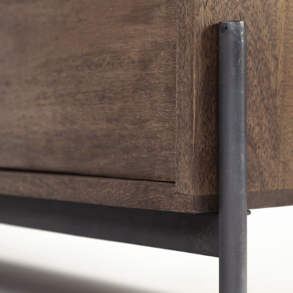 Glenn IV Dark Brown Wood Black Iron Frame Media Console Storage, TV Stand. Picture 5