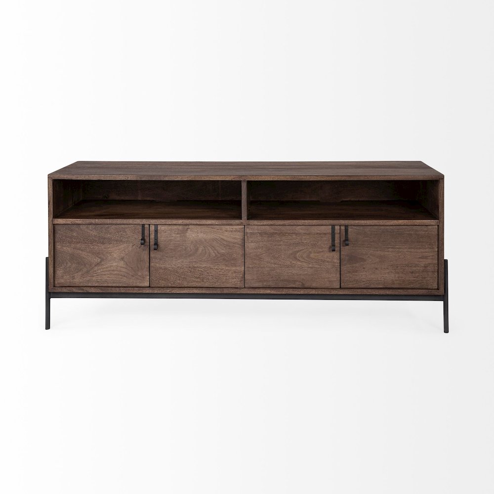 Glenn IV Dark Brown Wood Black Iron Frame Media Console Storage, TV Stand. Picture 9