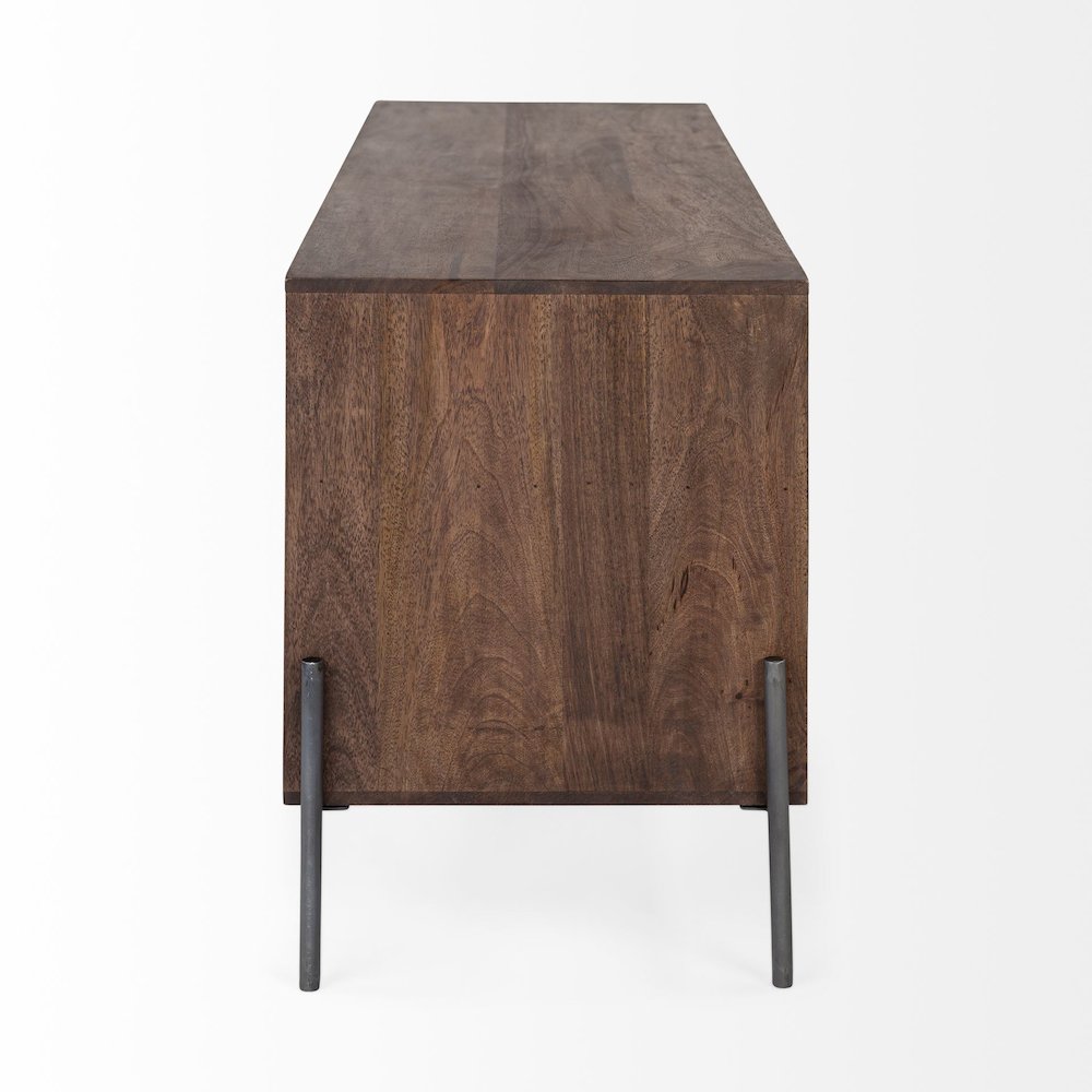 Glenn IV Dark Brown Wood Black Iron Frame Media Console Storage, TV Stand. Picture 10