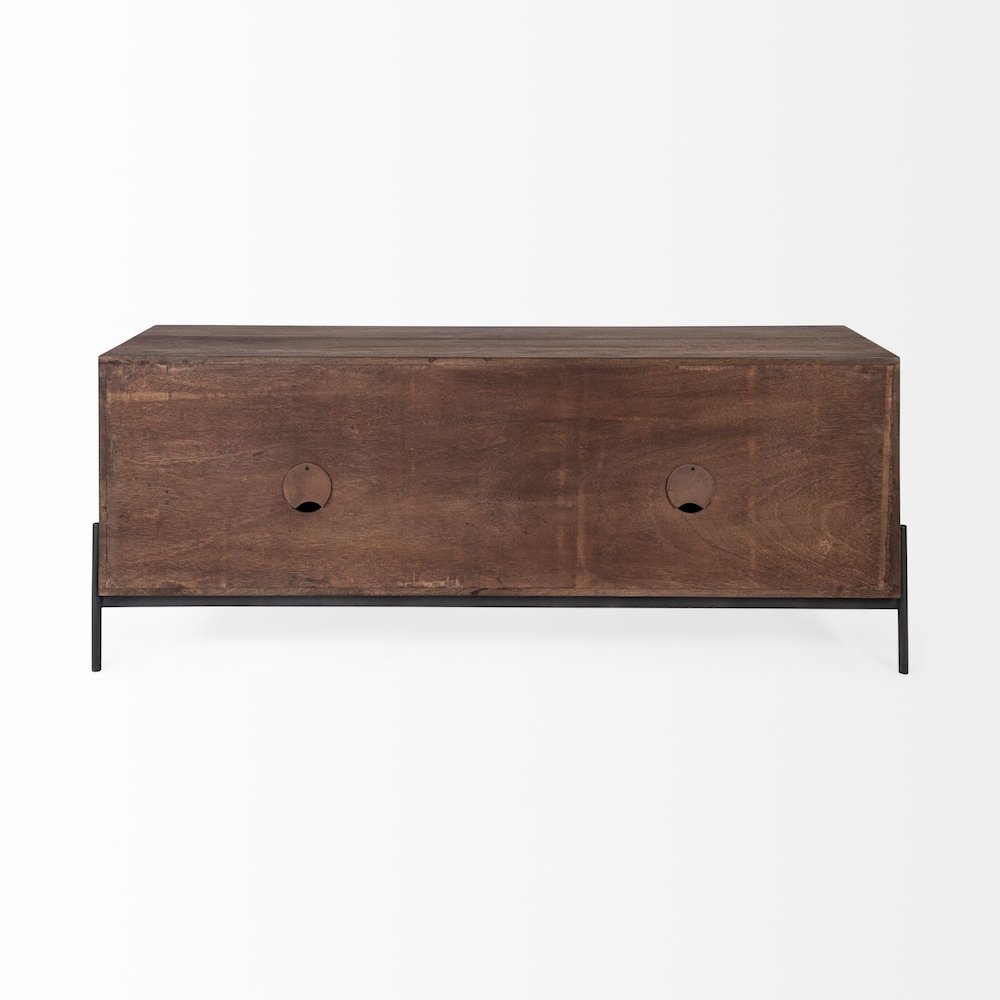 Glenn IV Dark Brown Wood Black Iron Frame Media Console Storage, TV Stand. Picture 11