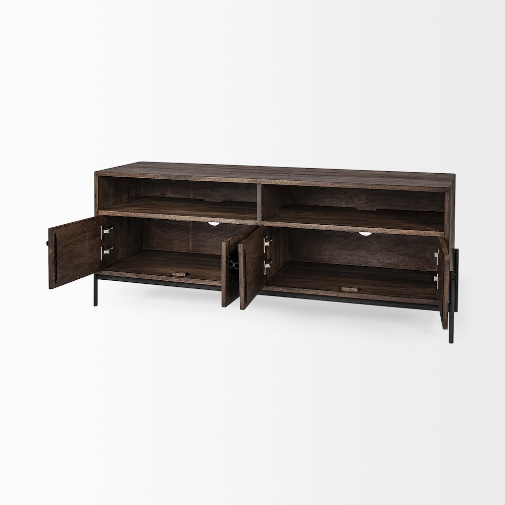 Glenn IV Dark Brown Wood Black Iron Frame Media Console Storage, TV Stand. Picture 12
