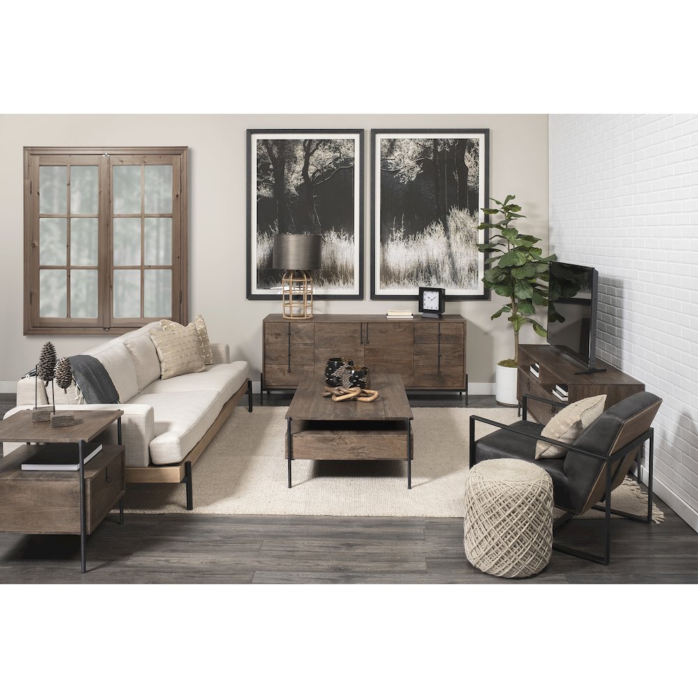 Dark Brown Wood Frame Black Iron Accent, 6 Drawer, 2 Door Cabinet Sideboard. Picture 5