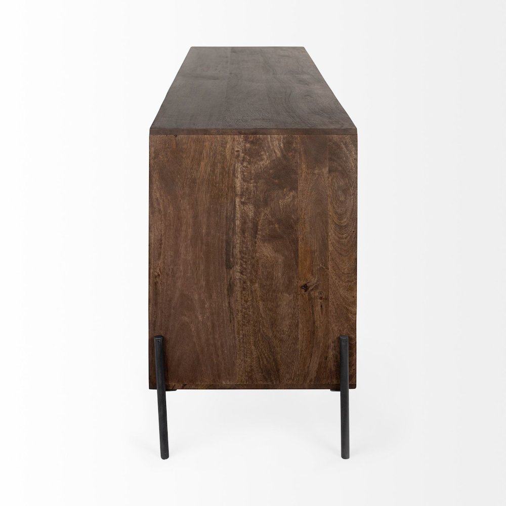 Dark Brown Wood Frame Black Iron Accent, 6 Drawer, 2 Door Cabinet Sideboard. Picture 8