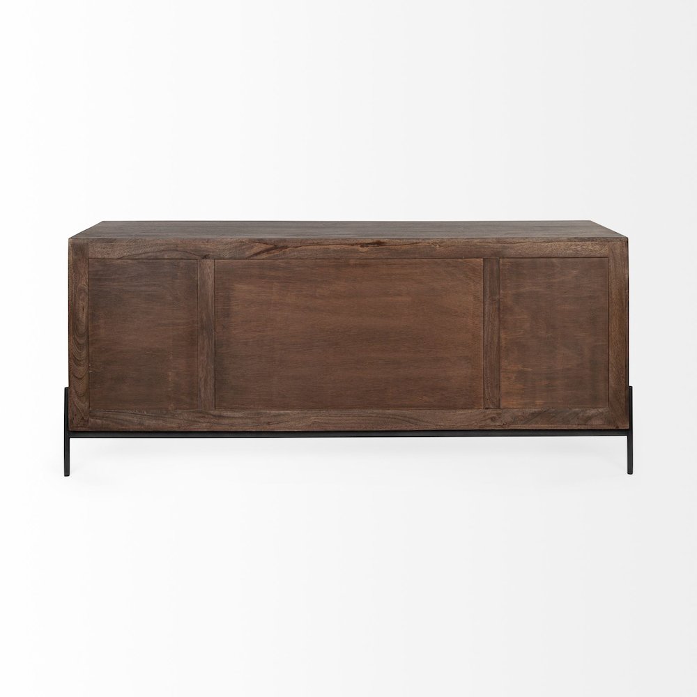Dark Brown Wood Frame Black Iron Accent, 6 Drawer, 2 Door Cabinet Sideboard. Picture 9