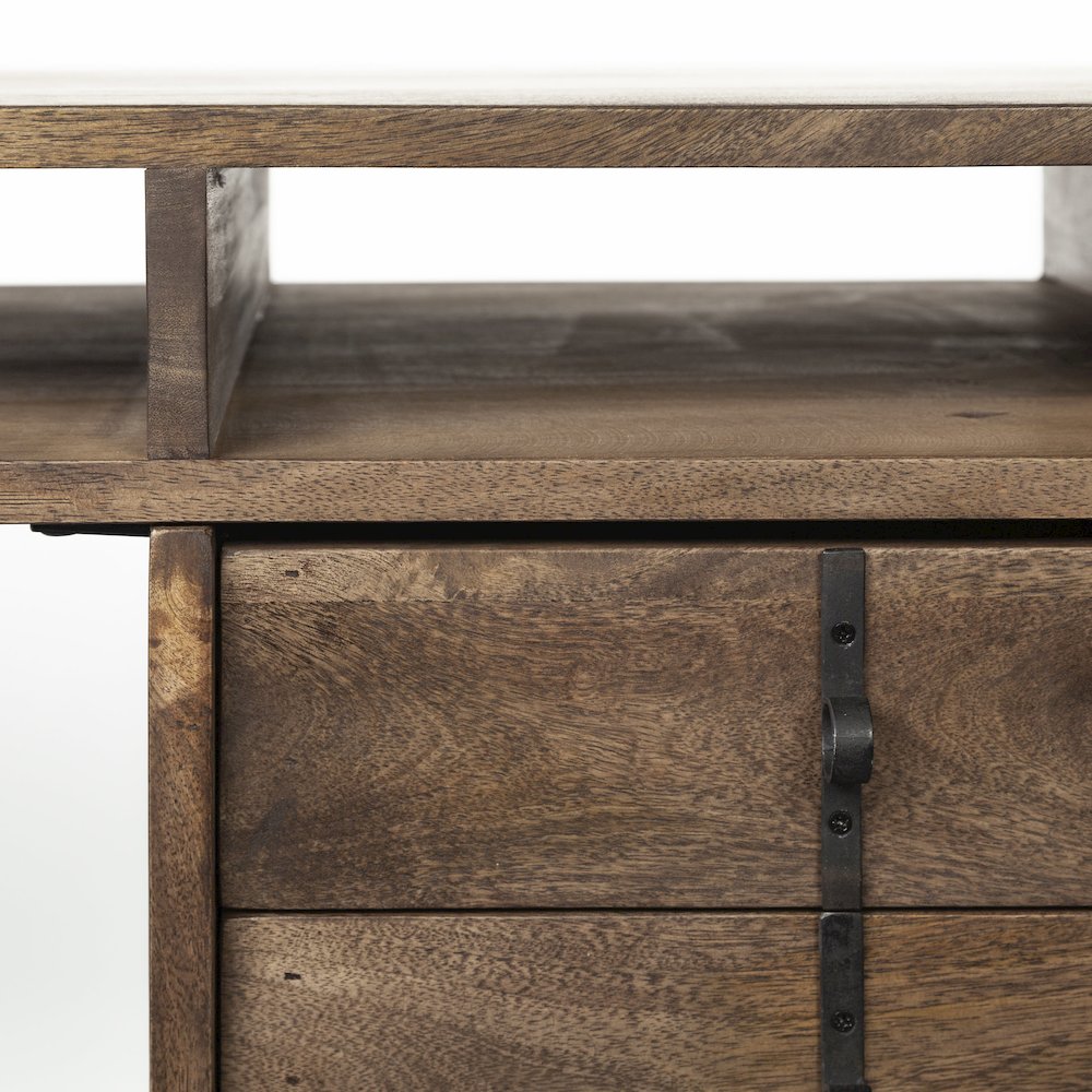 Glenn V56L x 22W Dark Brown Wood Black Iron Frame, 3 Drawer Office Desk. Picture 2