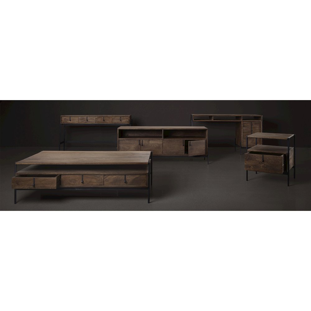 Glenn V56L x 22W Dark Brown Wood Black Iron Frame, 3 Drawer Office Desk. Picture 6