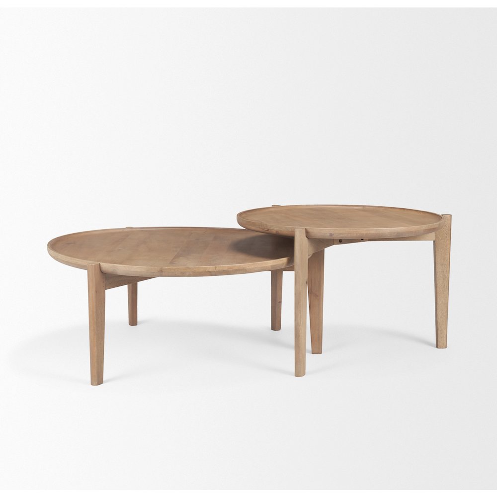 (Set Of 2) 40" & 31" Round Brown Solid Wood Nesting Coffee Tables. Picture 7