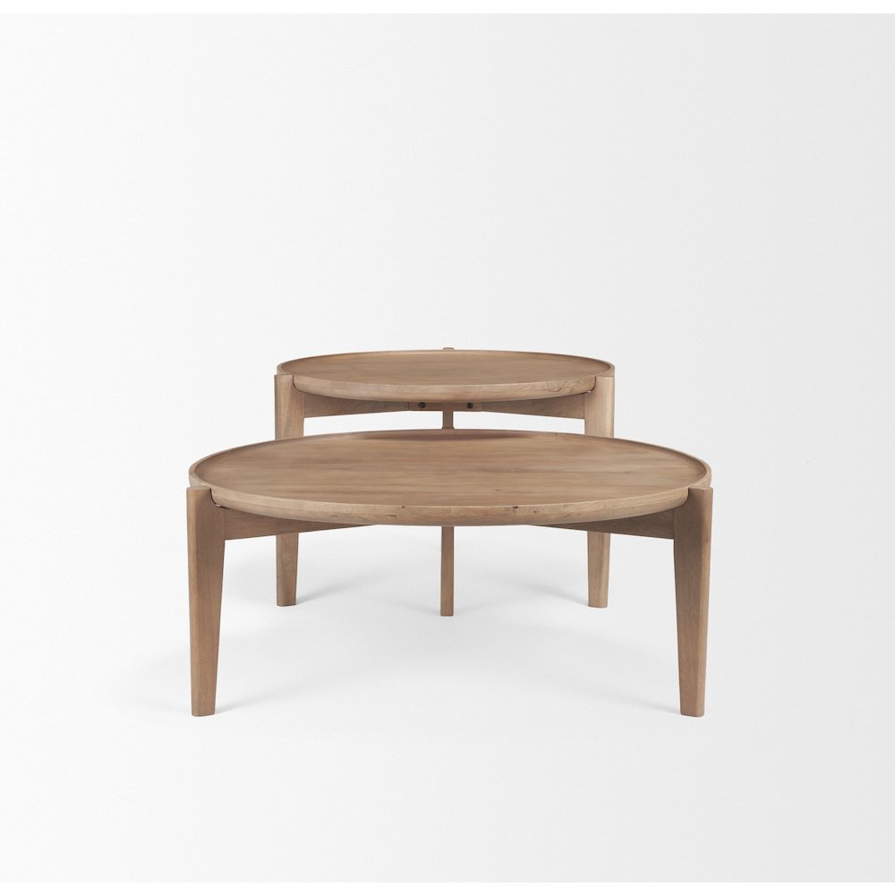 (Set Of 2) 40" & 31" Round Brown Solid Wood Nesting Coffee Tables. Picture 8