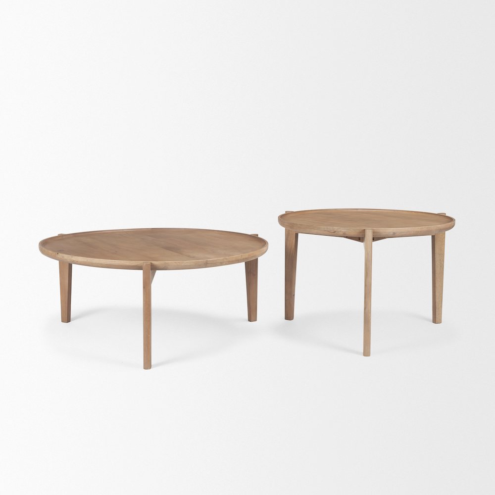 (Set Of 2) 40" & 31" Round Brown Solid Wood Nesting Coffee Tables. Picture 9