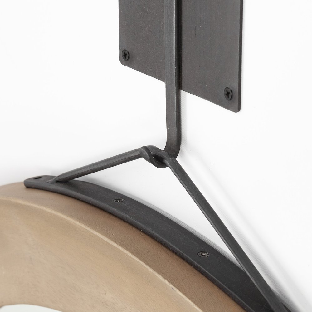 Avram 43.5" Round Brown Wood Frame Mirror. Picture 4