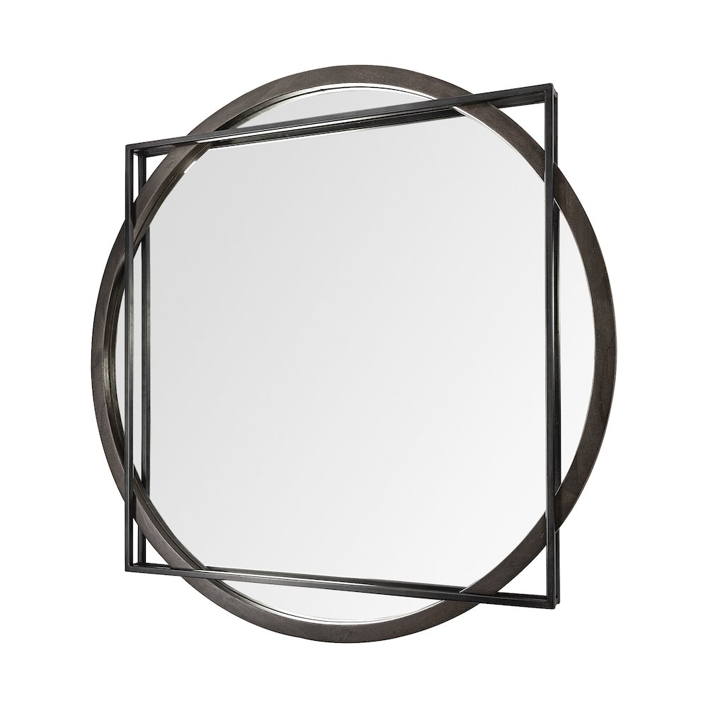 Norbert 46" Round-Square Black Wood/Metal Frame Mirror. Picture 1