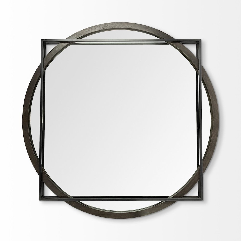 Norbert 46" Round-Square Black Wood/Metal Frame Mirror. Picture 5