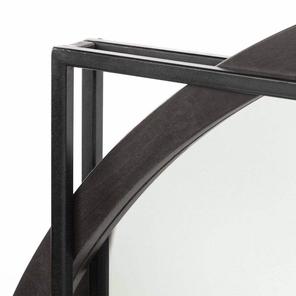Norbert 46" Round-Square Black Wood/Metal Frame Mirror. Picture 8