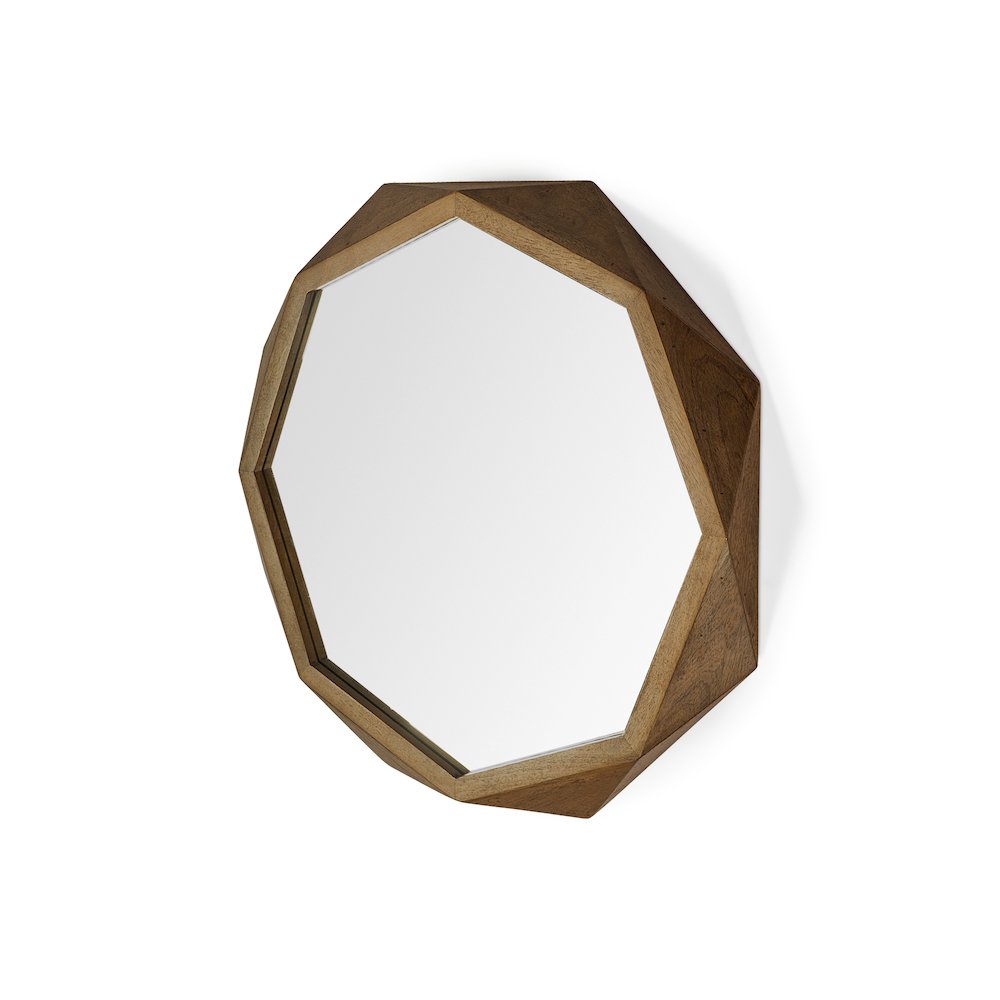 Aramis 32" Octagon Brown Wood Frame Wall Mirror. Picture 1