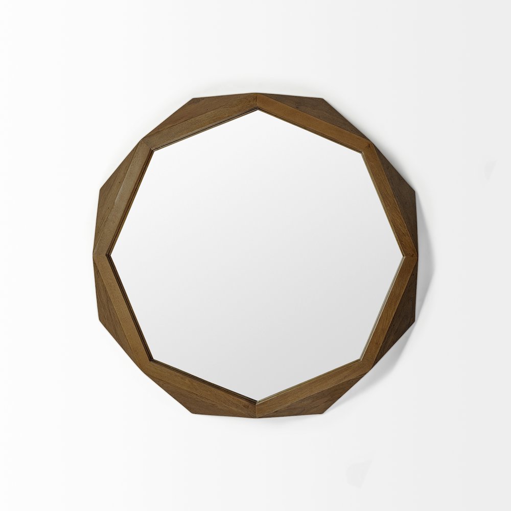 Aramis 32" Octagon Brown Wood Frame Wall Mirror. Picture 3
