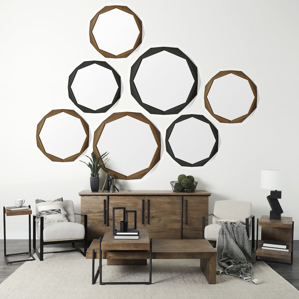 Aramis 32" Octagon Black Wood Frame Wall Mirror. Picture 2