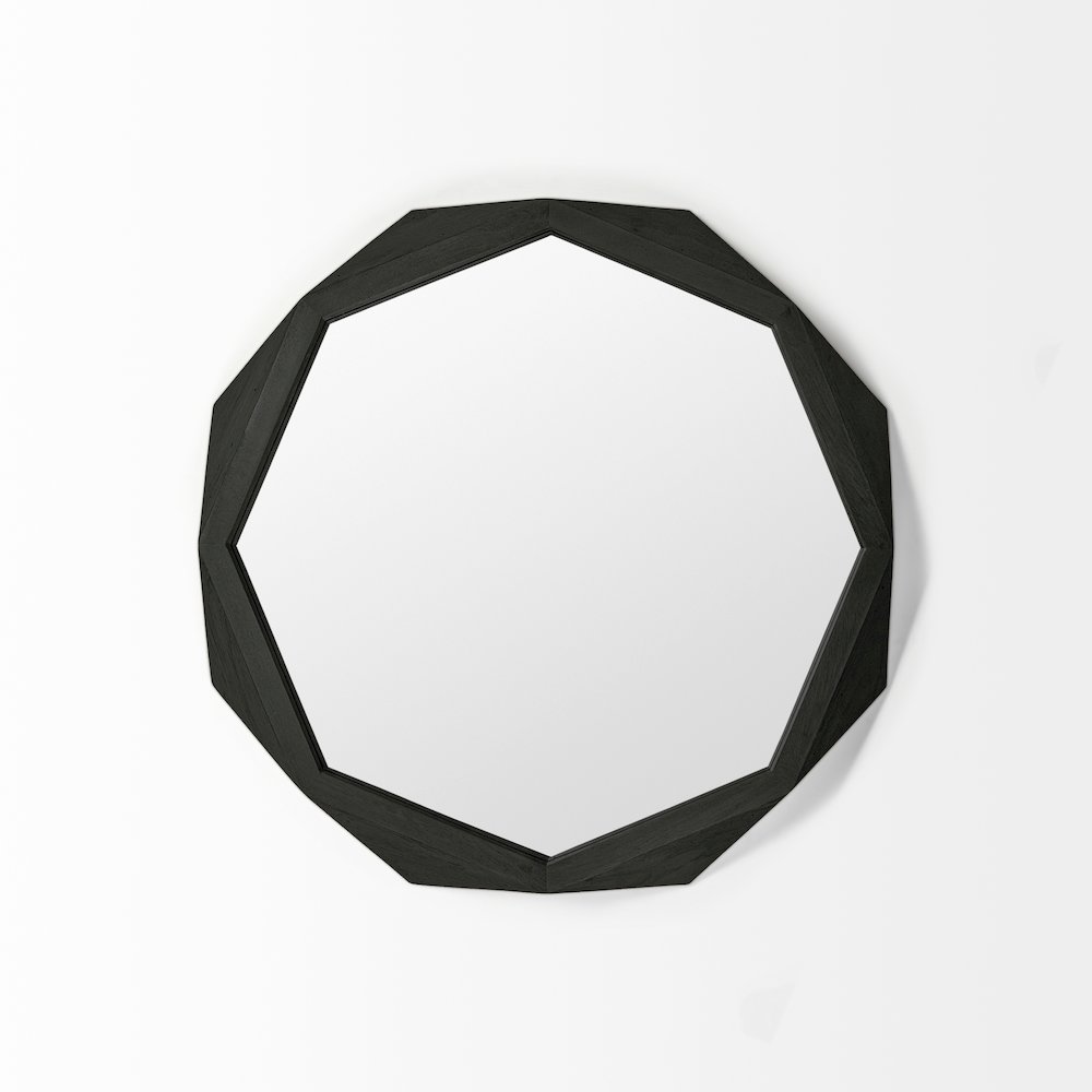 Aramis 32" Octagon Black Wood Frame Wall Mirror. Picture 3