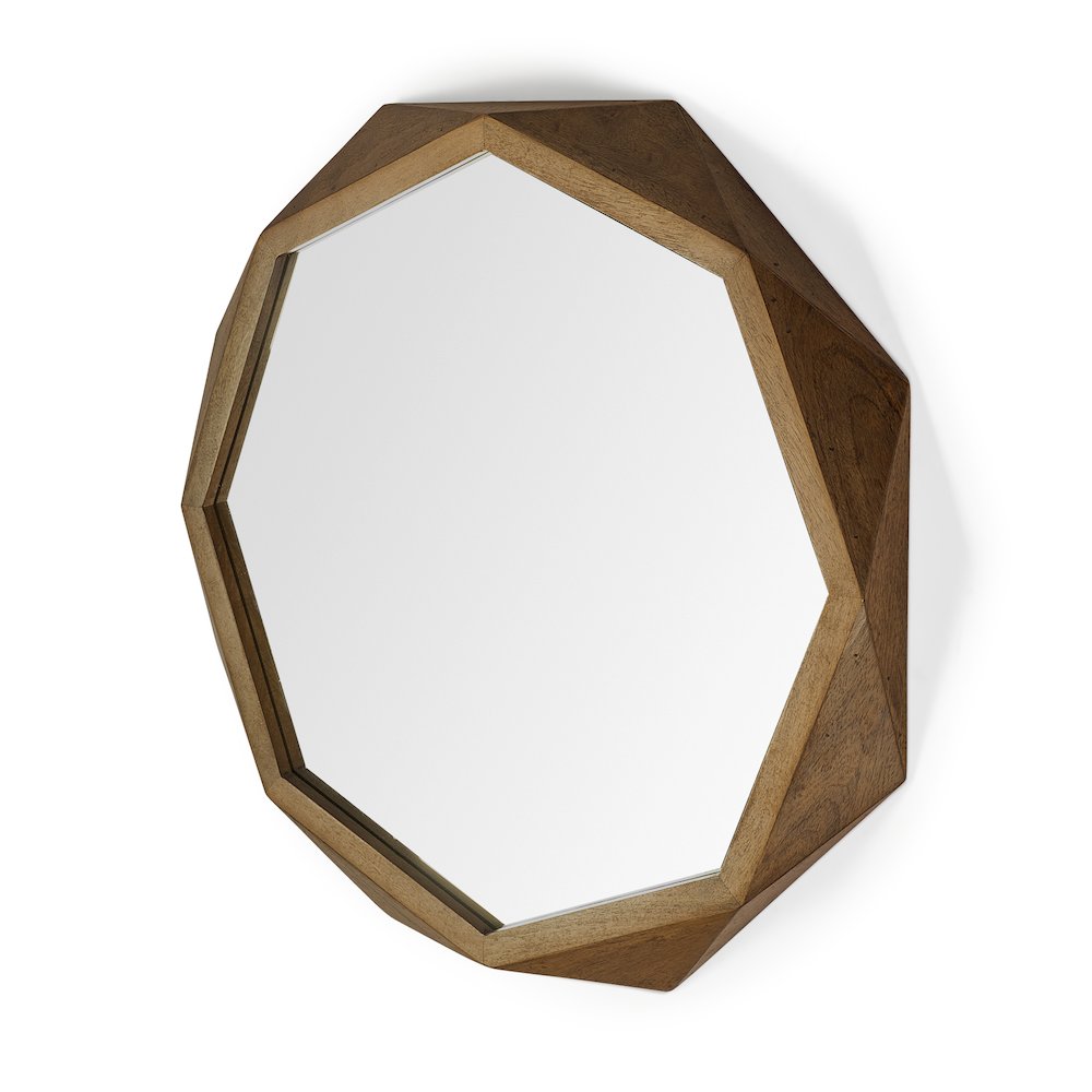 Aramis 41L x 41H Octagon Brown Wood Frame Wall Mirror. Picture 1