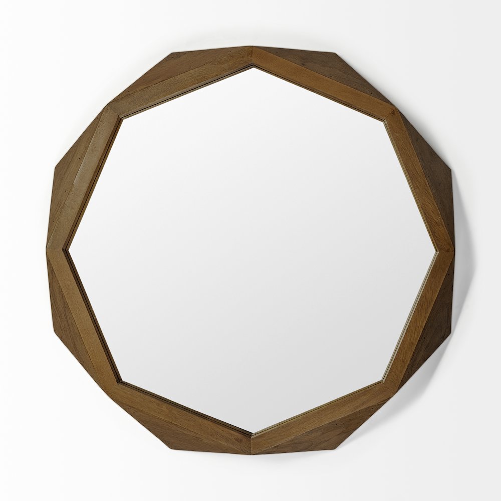 Aramis 41L x 41H Octagon Brown Wood Frame Wall Mirror. Picture 3