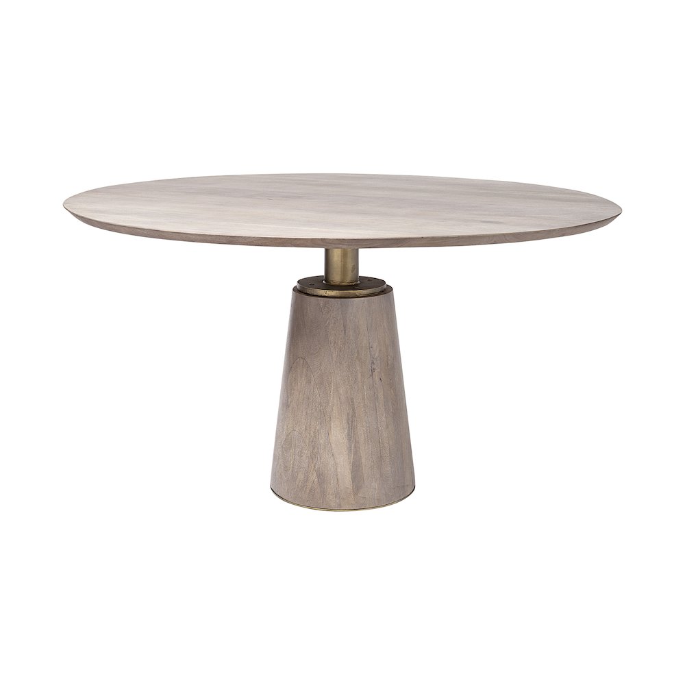 54" Round Brown Solid Wood Top Brown Wood/Gold Metal Base Dining Table. Picture 1