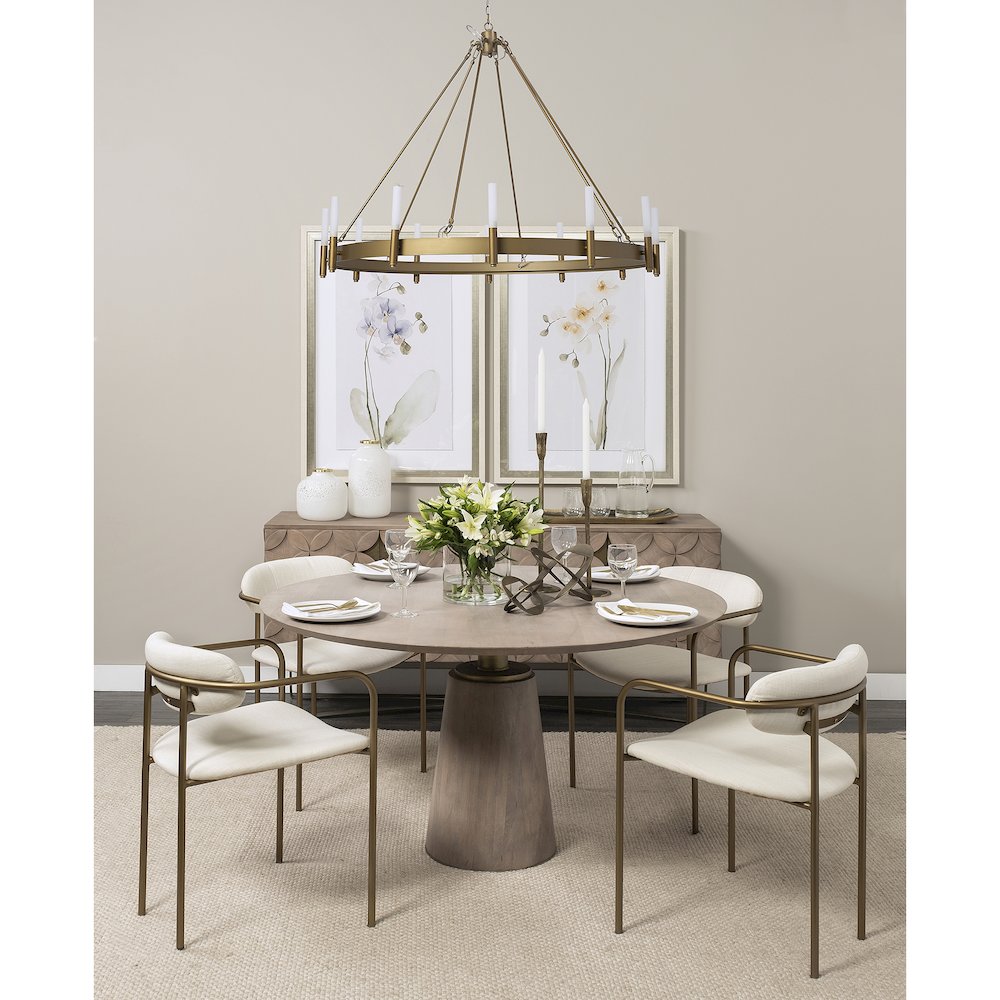 54" Round Brown Solid Wood Top Brown Wood/Gold Metal Base Dining Table. Picture 2