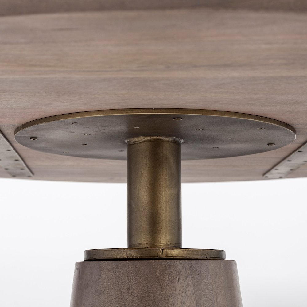 54" Round Brown Solid Wood Top Brown Wood/Gold Metal Base Dining Table. Picture 5