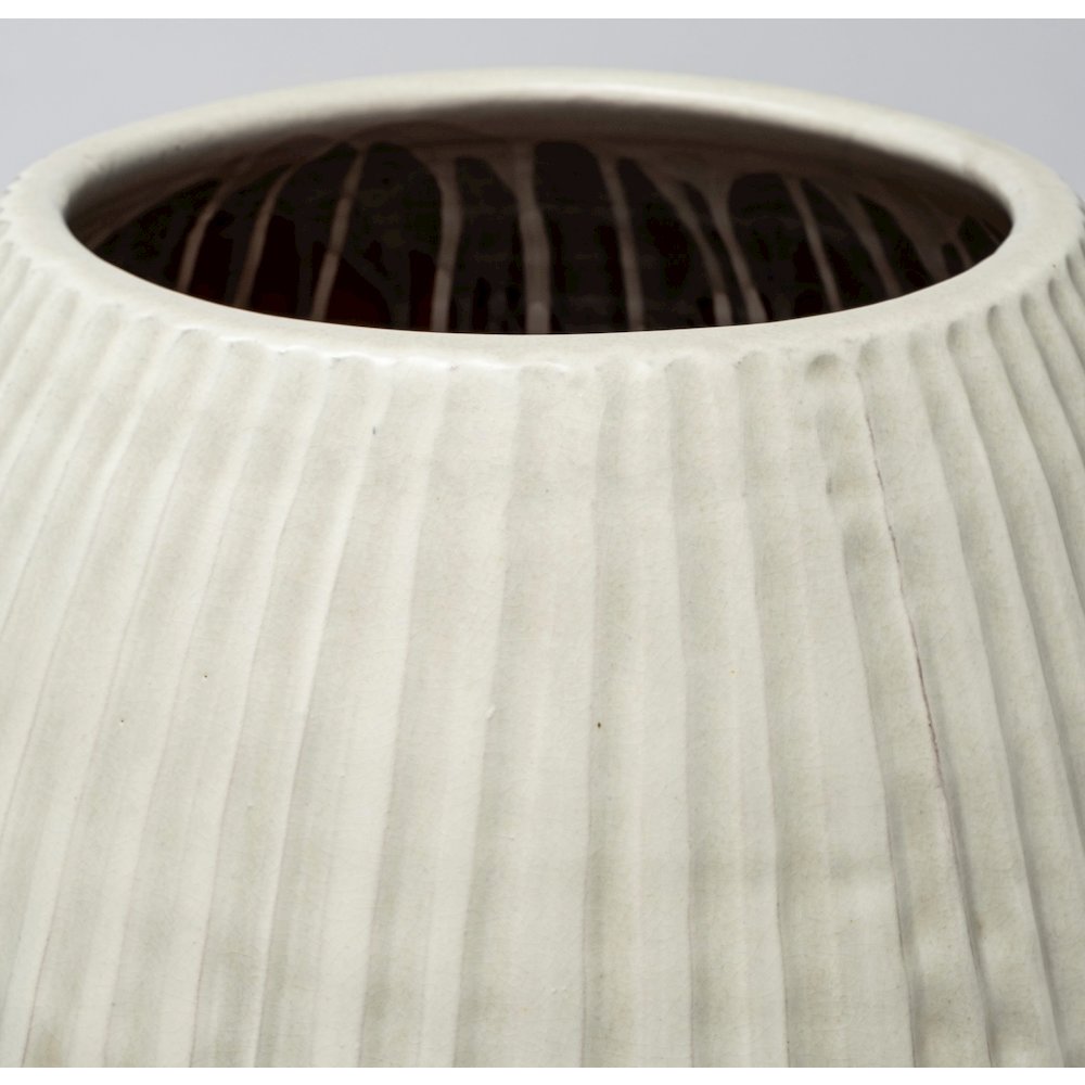 Reyan Large 28.5" Pearl White Ceramic Striped Vase. Picture 10