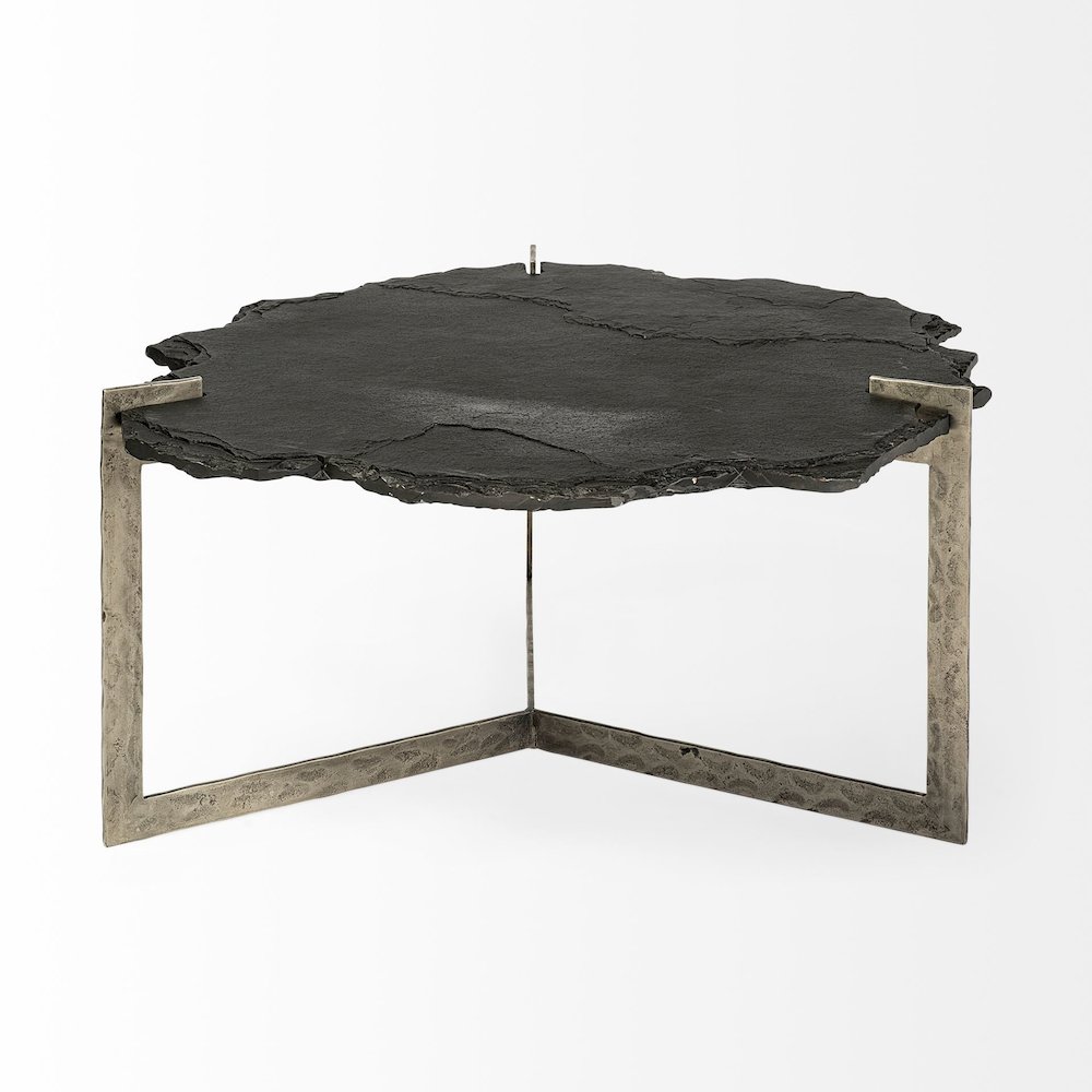 37" Irregular Live-Edge Black Slateflat Iron Base Coffee Table. Picture 3