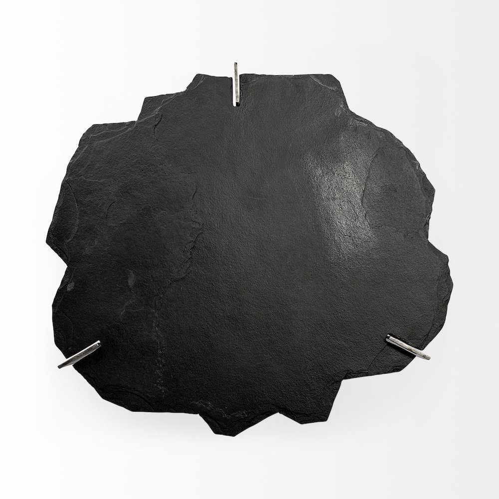 37" Irregular Live-Edge Black Slateflat Iron Base Coffee Table. Picture 5