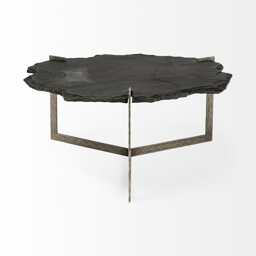 37" Irregular Live-Edge Black Slateflat Iron Base Coffee Table. Picture 6