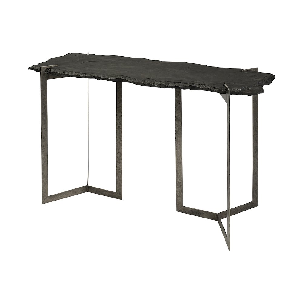 I50L X 20W Black Live-Edge Slate And Iron Console Table. Picture 1