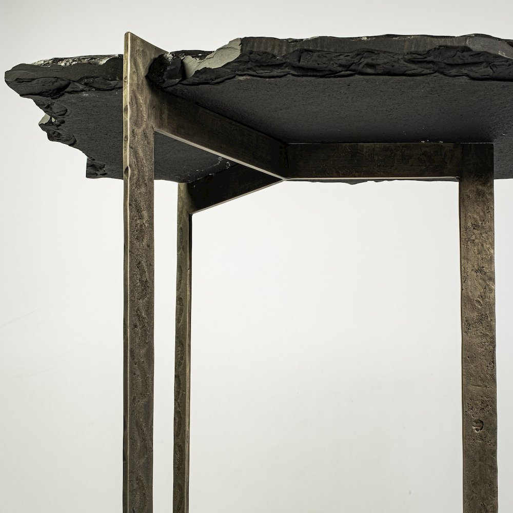 I50L X 20W Black Live-Edge Slate And Iron Console Table. Picture 2