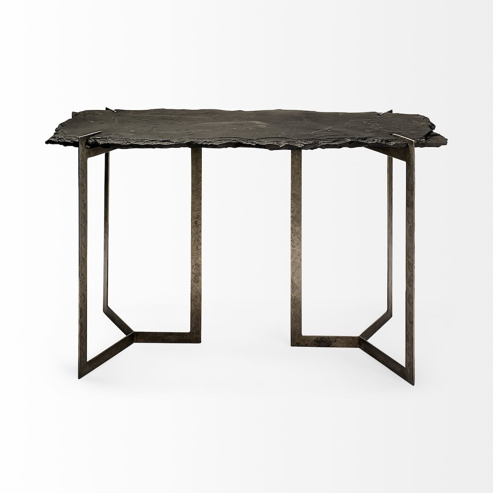 I50L X 20W Black Live-Edge Slate And Iron Console Table. Picture 4
