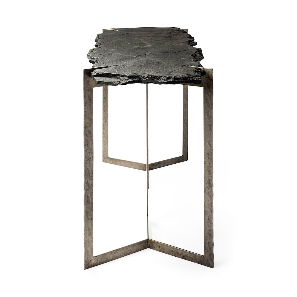 I50L X 20W Black Live-Edge Slate And Iron Console Table. Picture 5
