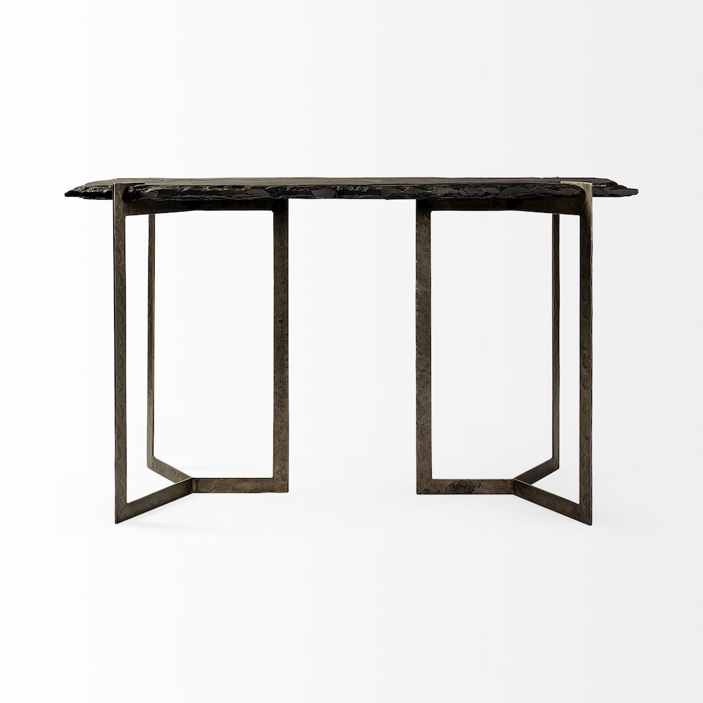 I50L X 20W Black Live-Edge Slate And Iron Console Table. Picture 6