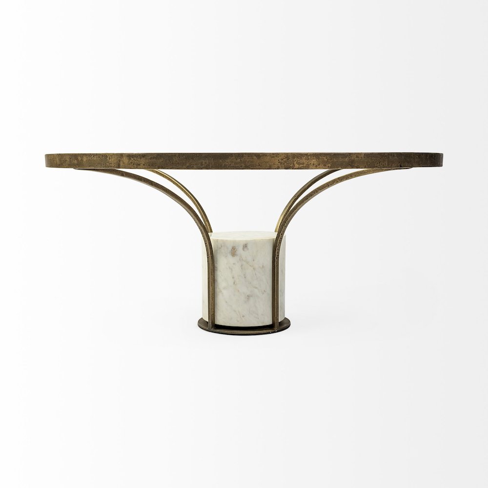 36" Round Glass Top Metal And Marble Pedestal Coffee Table. Picture 7
