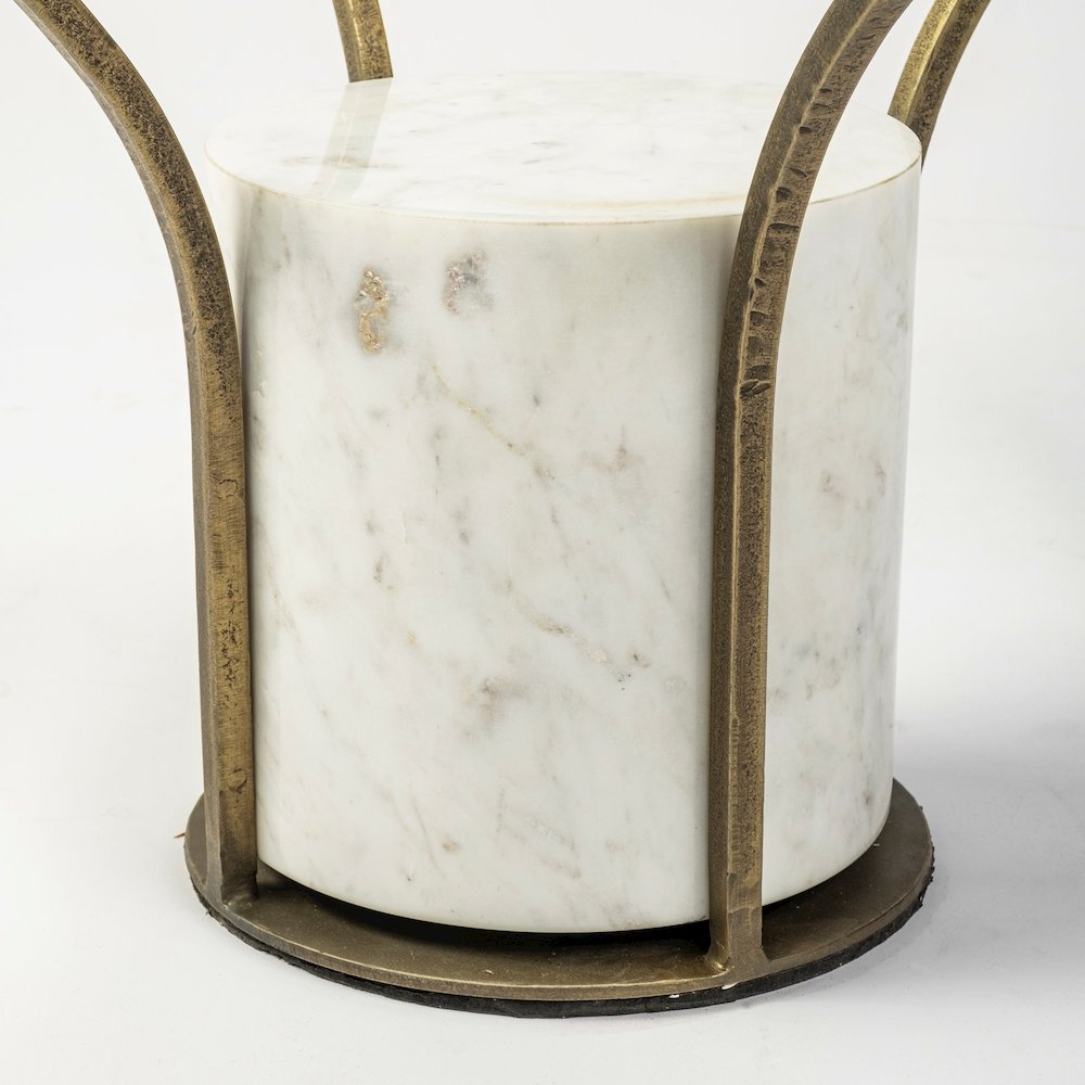 36" Round Glass Top Metal And Marble Pedestal Coffee Table. Picture 8