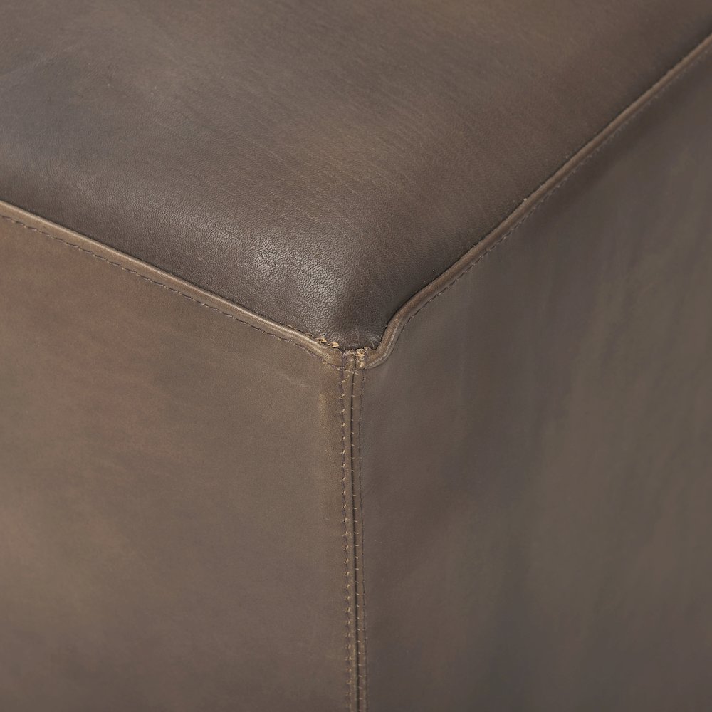 Minara 36" Square Brown Leather WrappedWood Base Ottoman. Picture 5