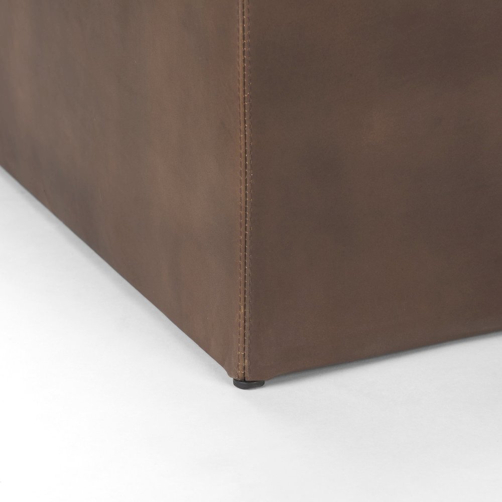 Minara 36" Square Brown Leather WrappedWood Base Ottoman. Picture 7