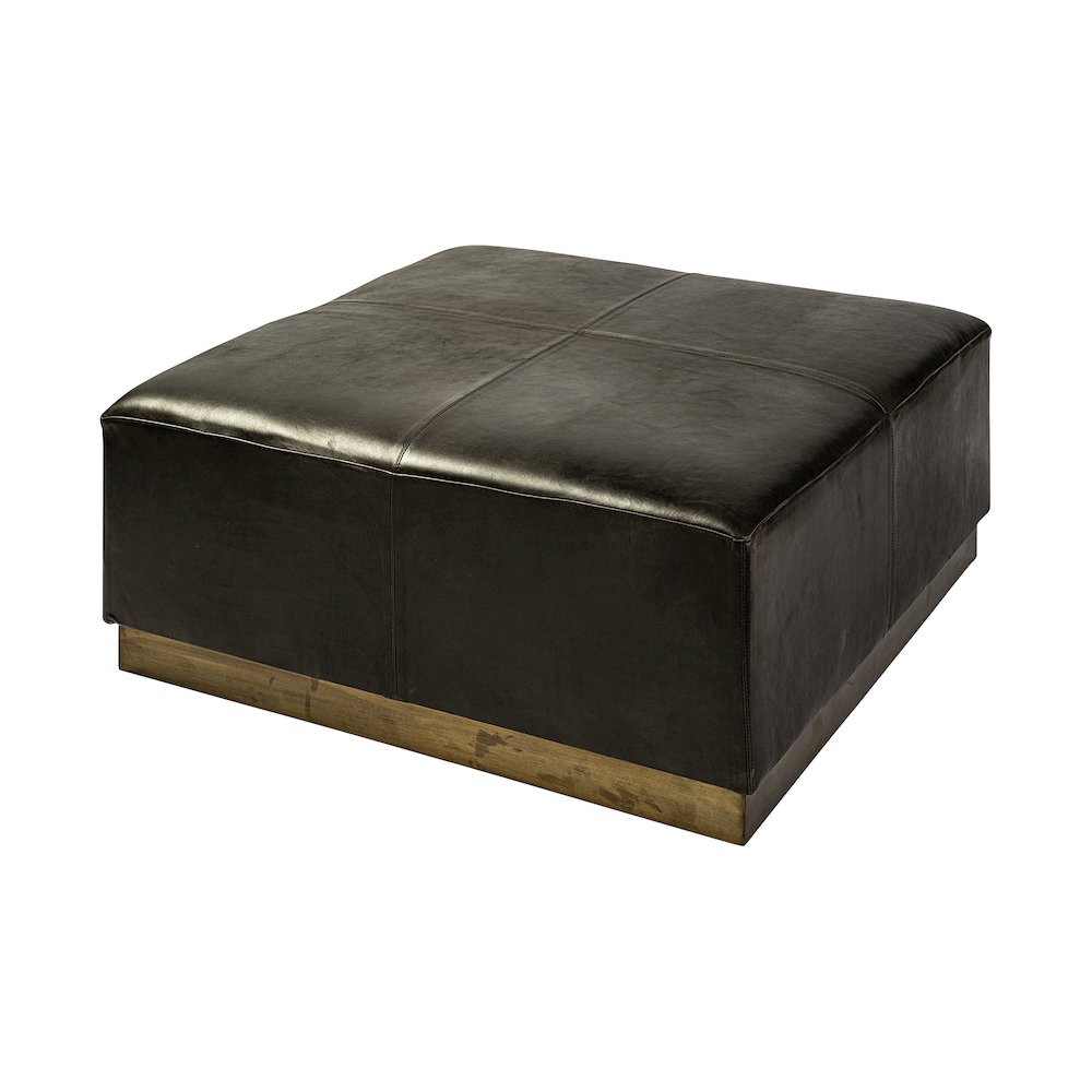 Minara 36" Square Black Leather WrappedMetal Base Ottoman. Picture 1