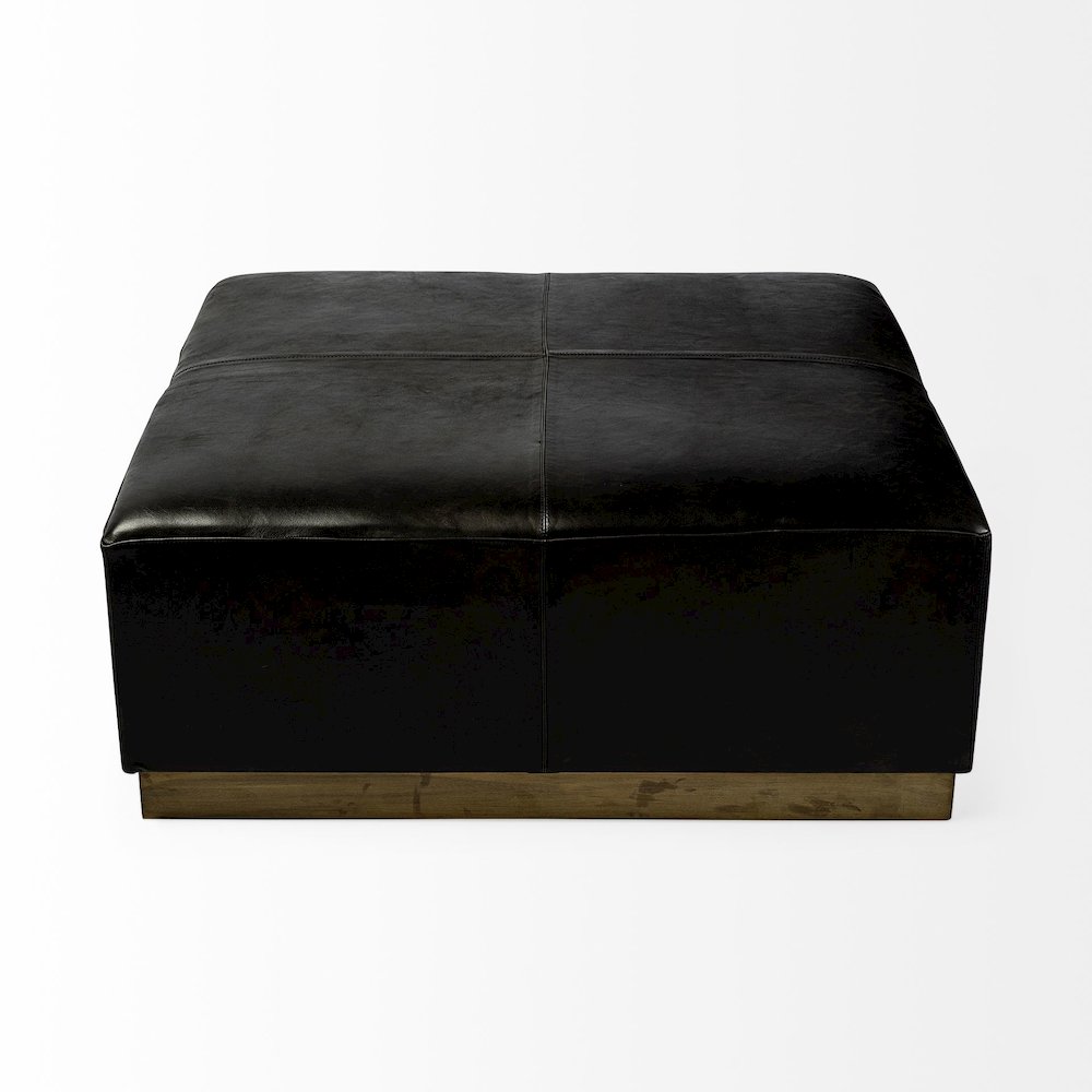 Minara 36" Square Black Leather WrappedMetal Base Ottoman. Picture 3