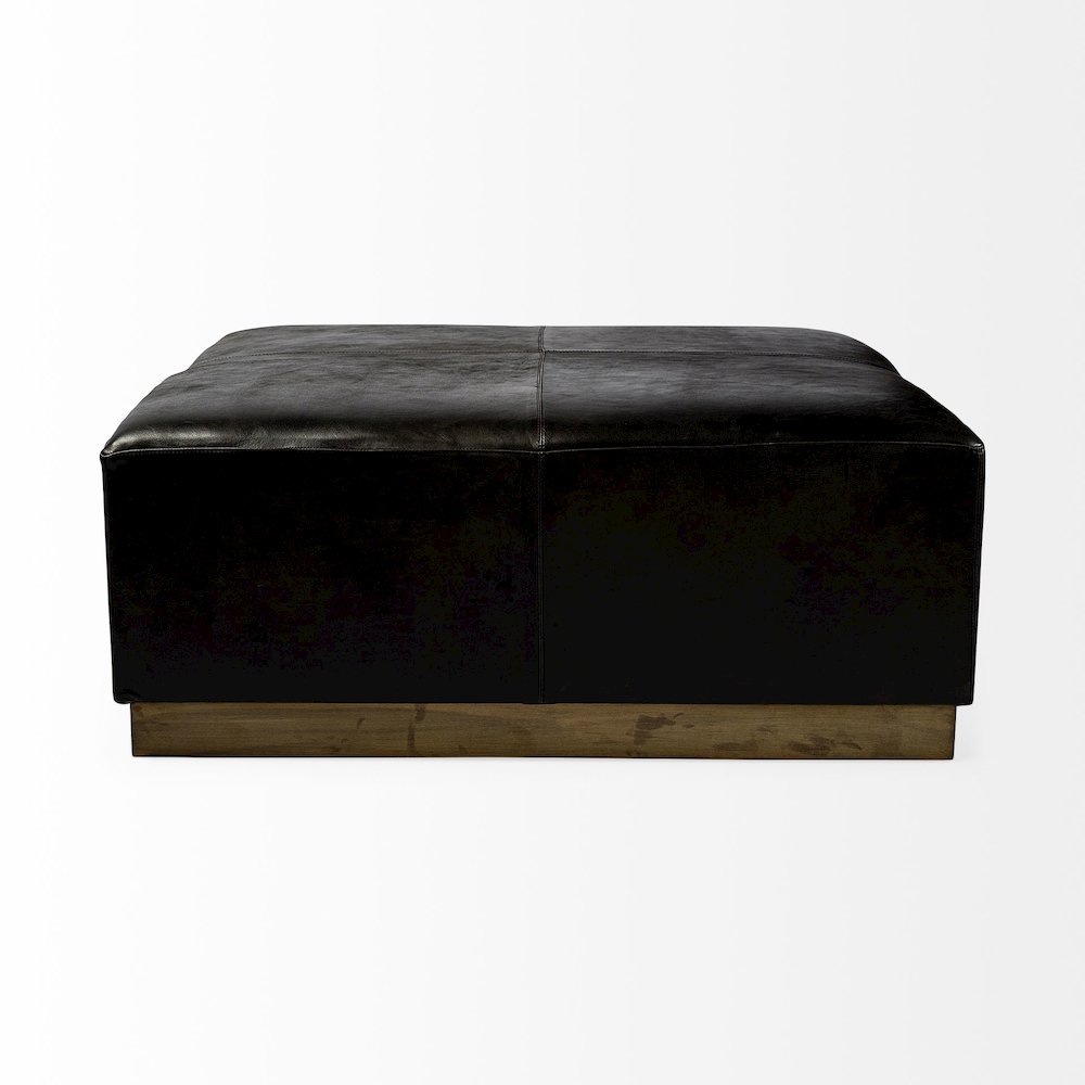 Minara 36" Square Black Leather WrappedMetal Base Ottoman. Picture 4