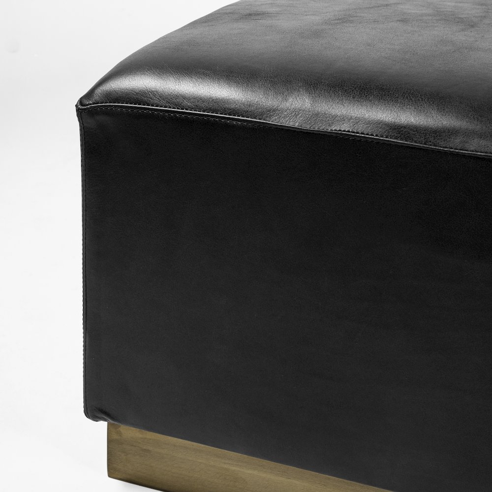 Minara 36" Square Black Leather WrappedMetal Base Ottoman. Picture 5