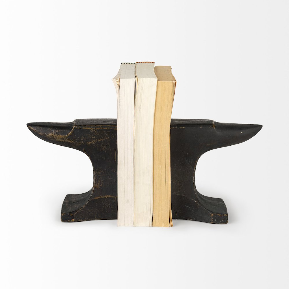 (Set Of 2) 12L X 4W Black With Gold Accents Anvil Shaped Bookends. Picture 4